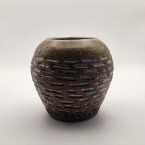Signed Studio Pottery Textured Brutalist Glazed Ceramic Vase